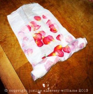rose petal dye, ecoprint, eco-printing, Justine Aldersey-Williams, hapa zome,