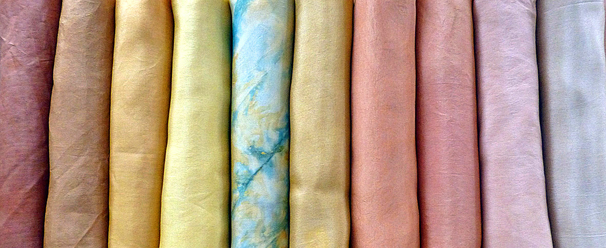 naturally dyed silk samples by Jenny Dean